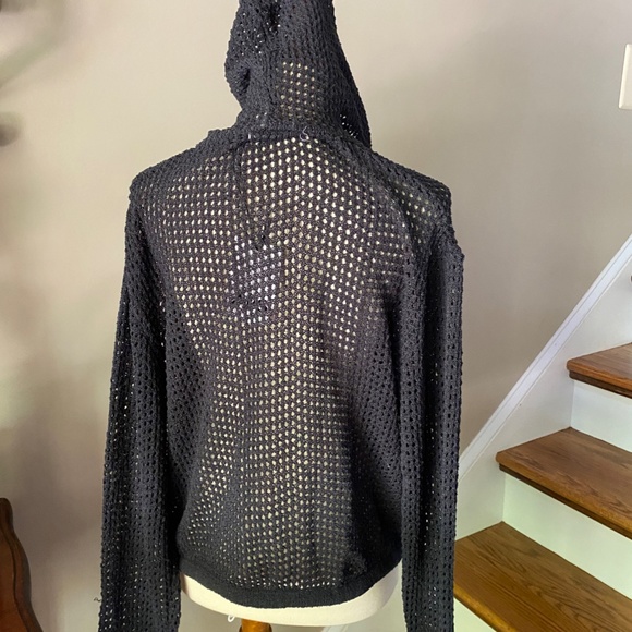 NWT Black Crochet Hoodie Sweater Small - Picture 6 of 8